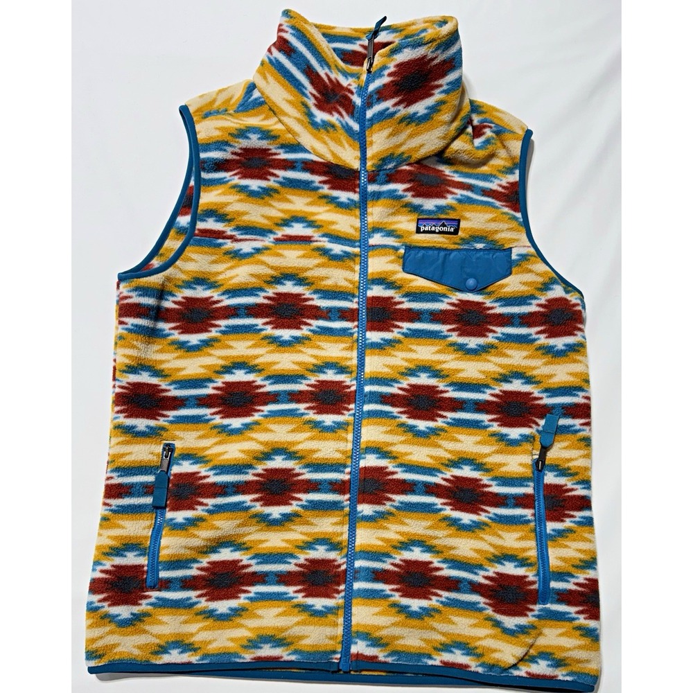 Patagonia Synchilla Fleece Vest Women Large Native Southwestern Aztec Full Zip